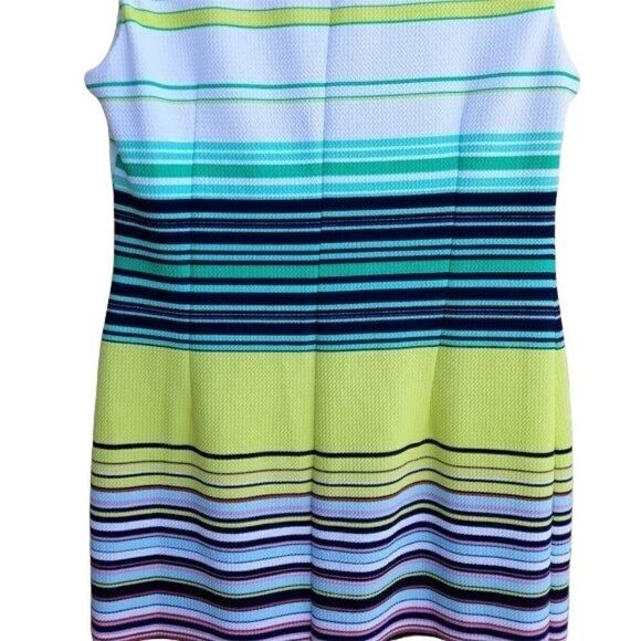 Retro Karin Stevens Zipper Accent Textured Sheath Dress Bright Striped Sz 12 - Picture 10 of 13